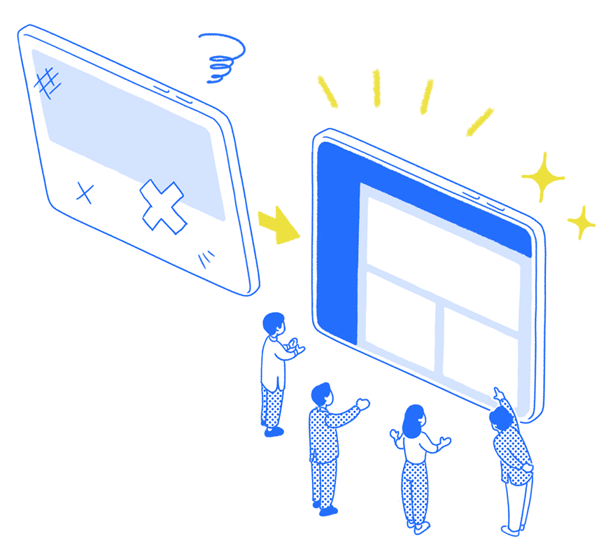 使いにくい管理画面を使いやすく一新した様子を示すイラスト