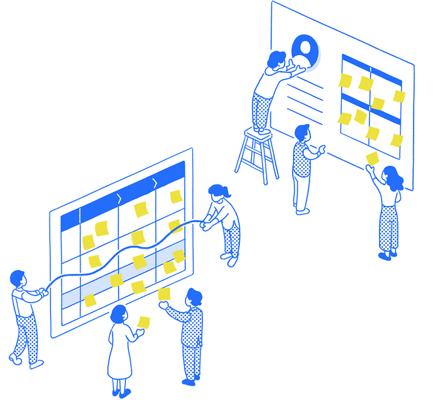 顧客のためにペルソナとカスタマージャーニーマップを作成しているイラスト